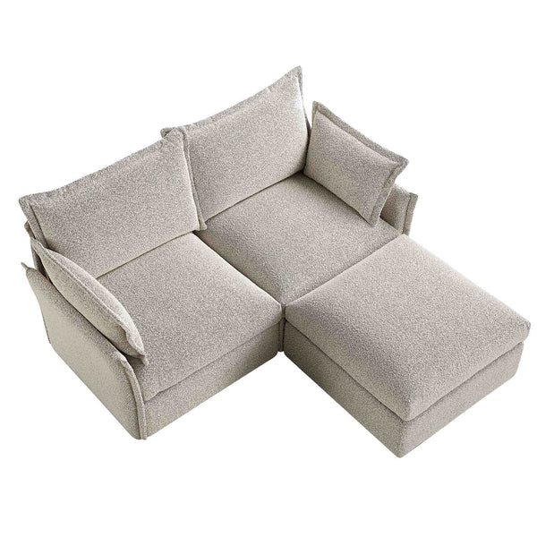 Byron Pillow Edge Mist Gray Boucle Sectional Sofa, 2-Seater Chaise