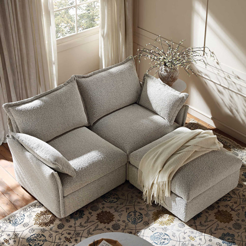 Byron Pillow Edge Mist Gray Boucle Sectional Sofa, 2-Seater Chaise