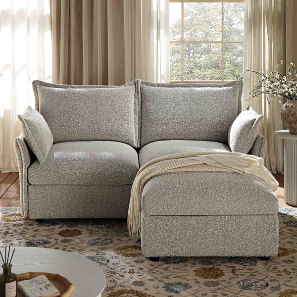 Byron Pillow Edge Mist Gray Boucle Sectional Sofa, 2-Seater Chaise