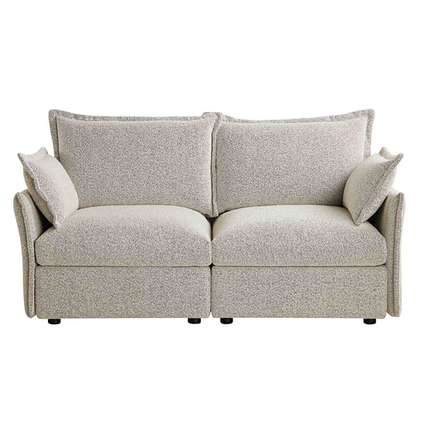 Byron Pillow Edge Mist Gray Boucle Sectional Sofa, 2-Seater