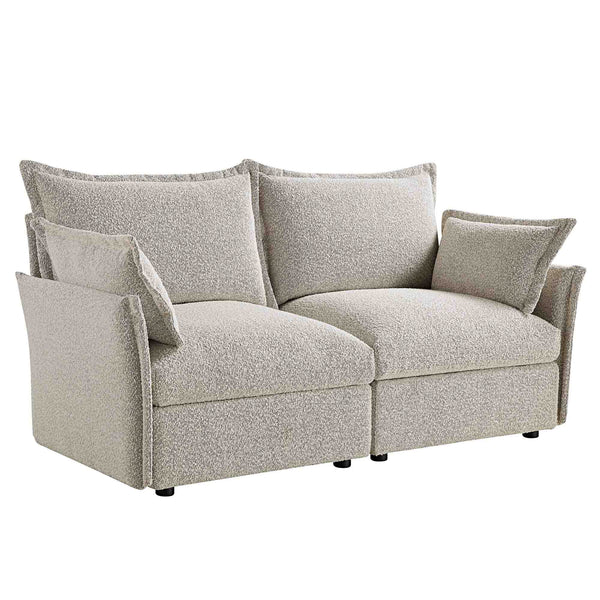 Byron Pillow Edge Mist Gray Boucle Sectional Sofa, 2-Seater
