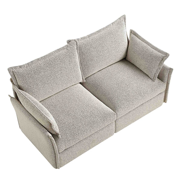Byron Pillow Edge Mist Gray Boucle Sectional Sofa, 2-Seater