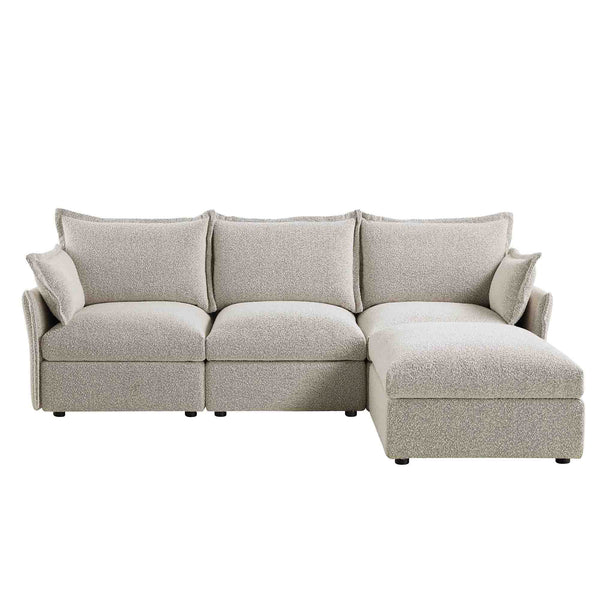 Byron Pillow Edge Mist Gray Boucle Sectional Sofa, 3-Seater Chaise
