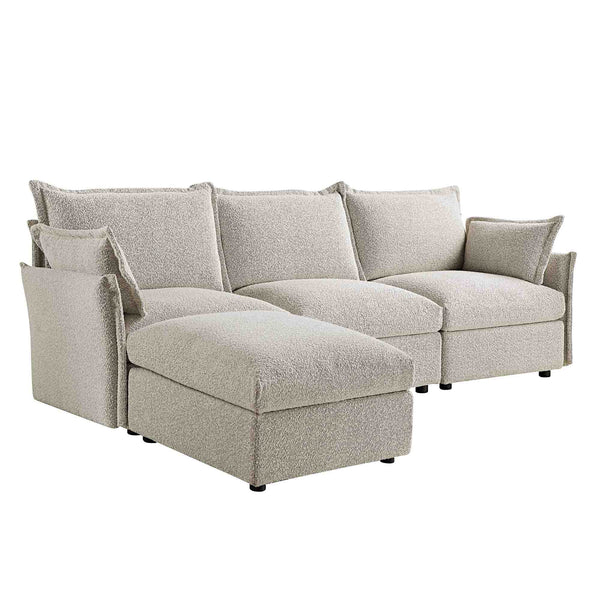 Byron Pillow Edge Mist Gray Boucle Sectional Sofa, 3-Seater Chaise