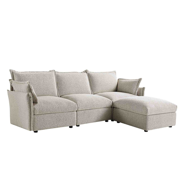 Byron Pillow Edge Mist Gray Boucle Sectional Sofa, 3-Seater Chaise