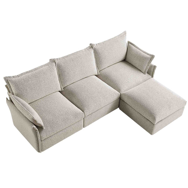 Byron Pillow Edge Mist Gray Boucle Sectional Sofa, 3-Seater Chaise