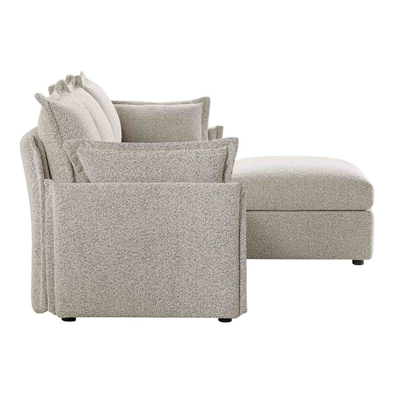 Byron Pillow Edge Mist Gray Boucle Sectional Sofa, 3-Seater Chaise