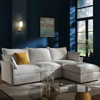 Byron Pillow Edge Mist Gray Boucle Sectional Sofa, 3-Seater Chaise