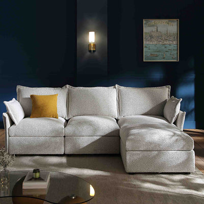 Byron Pillow Edge Mist Gray Boucle Sectional Sofa, 3-Seater Chaise