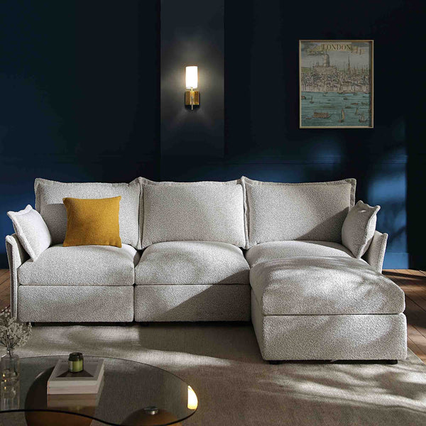 Byron Pillow Edge Mist Gray Boucle Sectional Sofa, 3-Seater Chaise