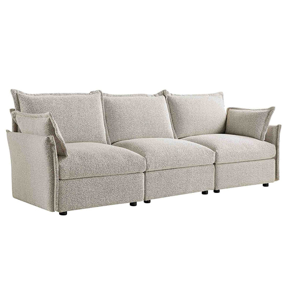 Byron Pillow Edge Mist Gray Boucle Sectional Sofa, 3-Seater