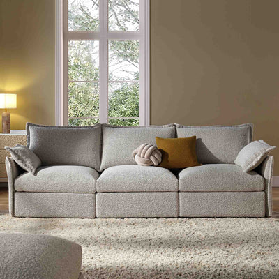 Byron Pillow Edge Mist Gray Boucle Sectional Sofa, 3-Seater