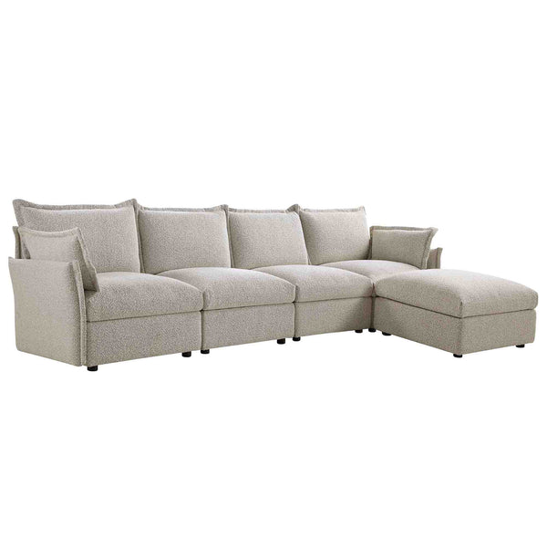 Byron Pillow Edge Mist Gray Boucle Sectional Sofa, 4-Seater Chaise
