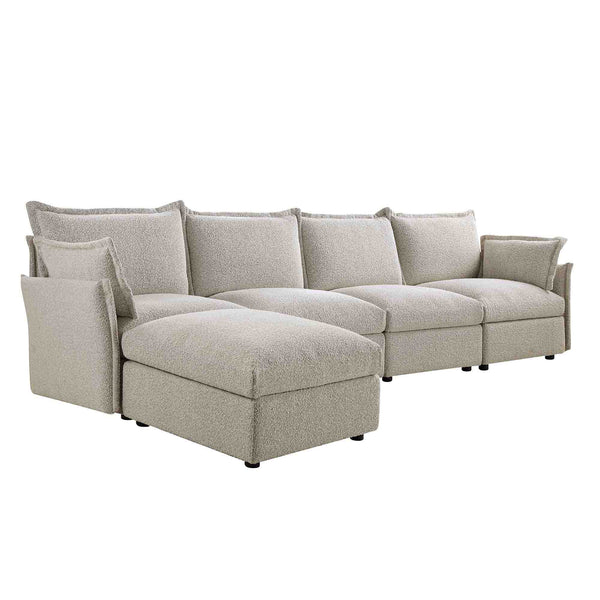Byron Pillow Edge Mist Gray Boucle Sectional Sofa, 4-Seater Chaise