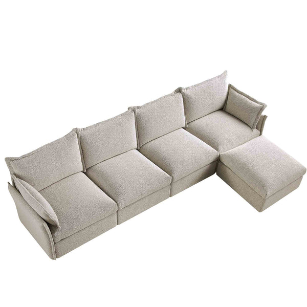 Byron Pillow Edge Mist Gray Boucle Sectional Sofa, 4-Seater Chaise