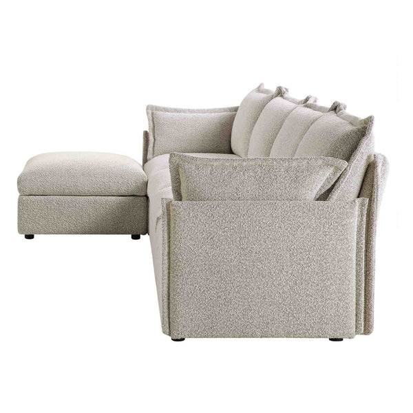 Byron Pillow Edge Mist Gray Boucle Sectional Sofa, 4-Seater Chaise