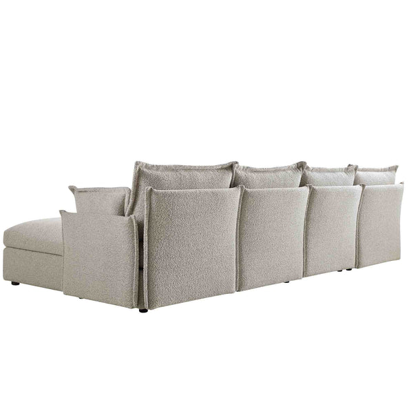 Byron Pillow Edge Mist Gray Boucle Sectional Sofa, 4-Seater Chaise
