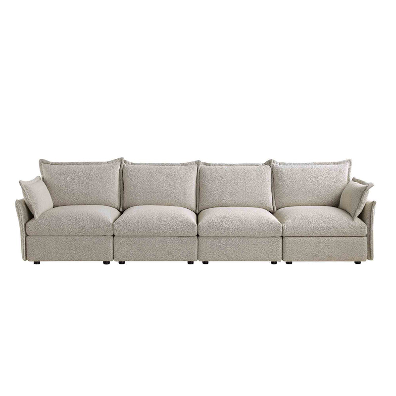 Byron Pillow Edge Mist Gray Boucle Sectional Sofa, 4-Seater