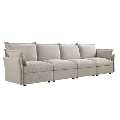 Byron Pillow Edge Mist Gray Boucle Sectional Sofa, 4-Seater