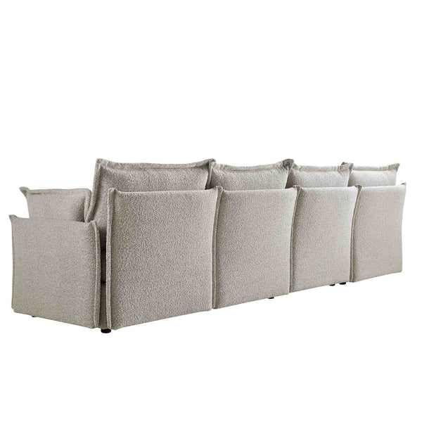 Byron Pillow Edge Mist Gray Boucle Sectional Sofa, 4-Seater
