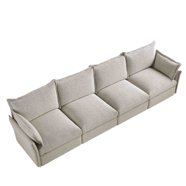 Byron Pillow Edge Mist Gray Boucle Sectional Sofa, 4-Seater