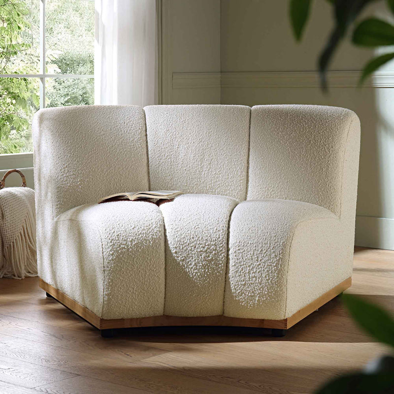 Granvia Ecru Boucle Sectional Sofa, 1-Seater Curved Sofa