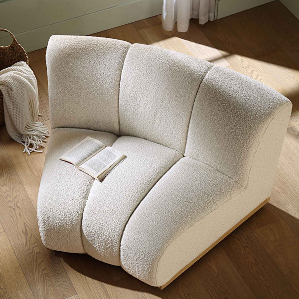 Granvia Ecru Boucle Sectional Sofa, 1-Seater Curved Sofa