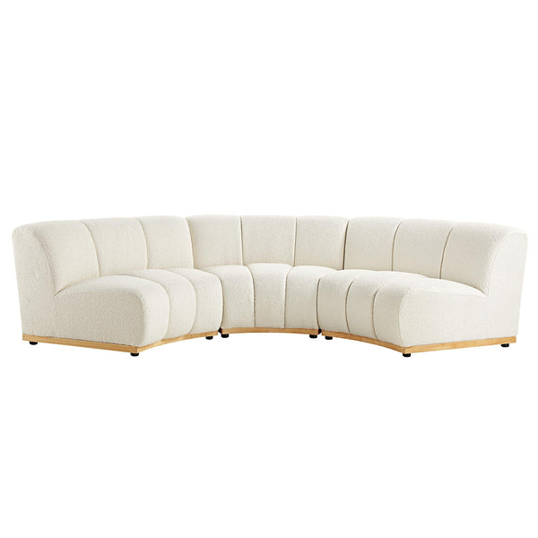 Granvia Ecru Boucle Sectional Sofa, 3-Seater Curved Sofa