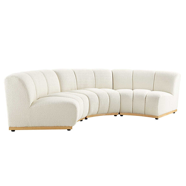 Granvia Ecru Boucle Sectional Sofa, 3-Seater Curved Sofa