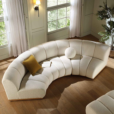 Granvia Ecru Boucle Sectional Sofa, 3-Seater Curved Sofa
