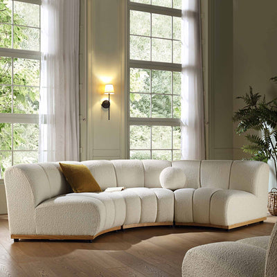 Granvia Ecru Boucle Sectional Sofa, 3-Seater Curved Sofa