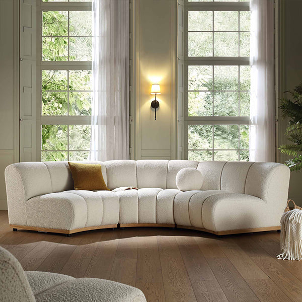 Granvia Ecru Boucle Sectional Sofa, 3-Seater Curved Sofa