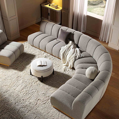 Granvia Taupe Boucle Sectional Sofa, 5-Seater Grand L-Shaped Sofa