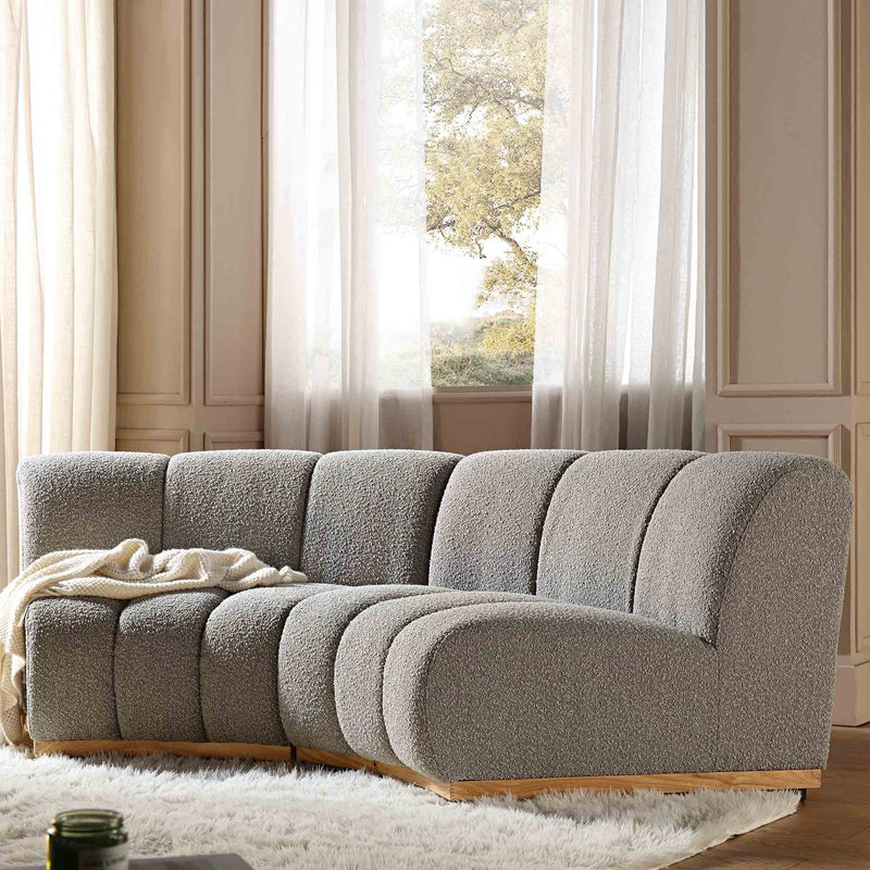 Granvia Taupe Boucle Sectional Sofa, 2-Seater Curved Sofa