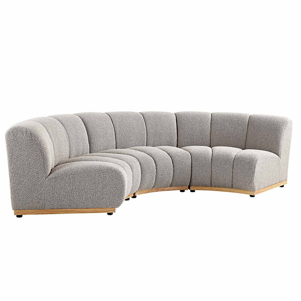 Granvia Taupe Boucle Sectional Sofa, 3-Seater Curved Sofa