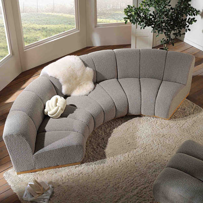 Granvia Taupe Boucle Sectional Sofa, 3-Seater Curved Sofa