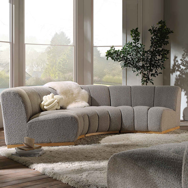 Granvia Taupe Boucle Sectional Sofa, 3-Seater Curved Sofa