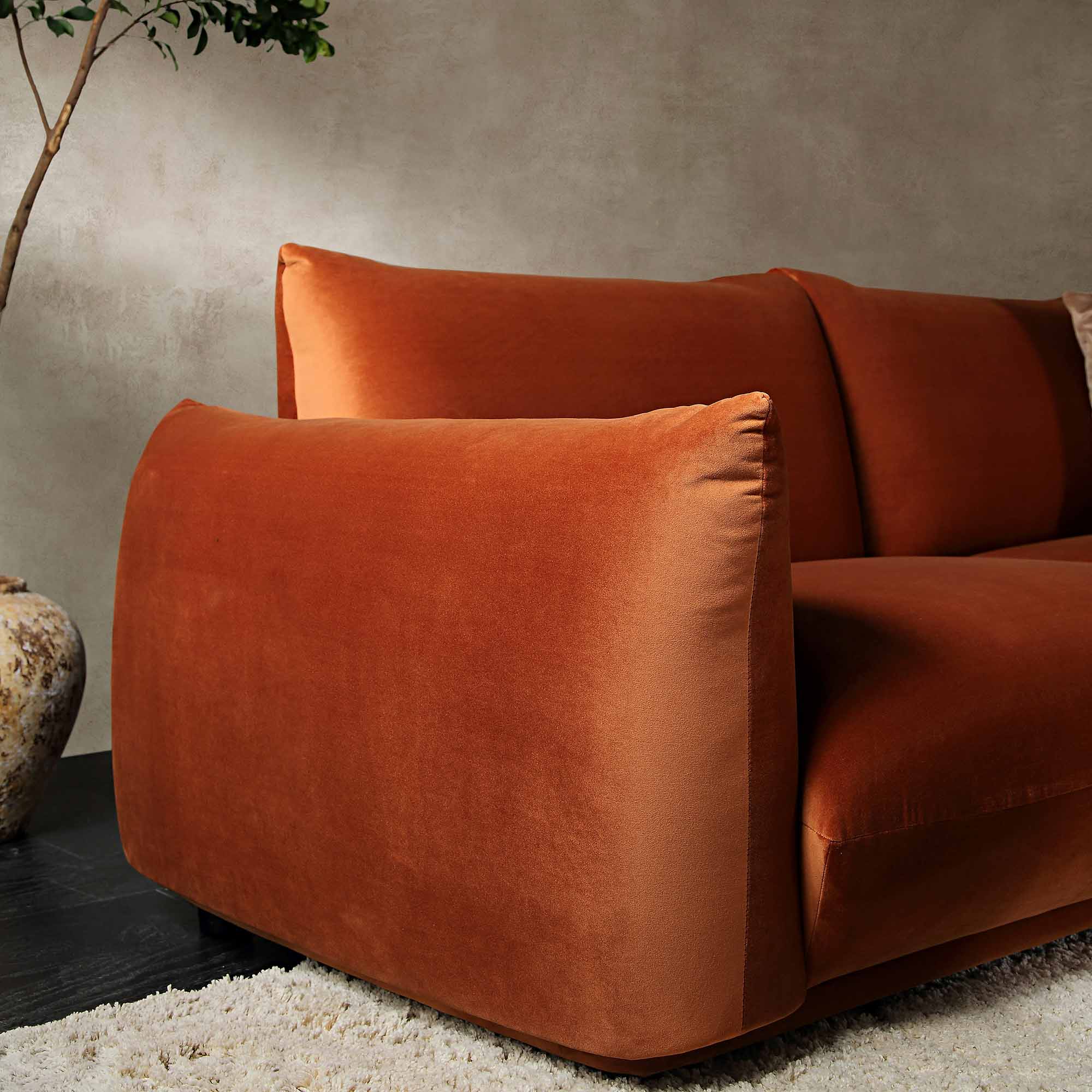 Gianni Three Seater Sofa, Rust Velvet | daals.com
