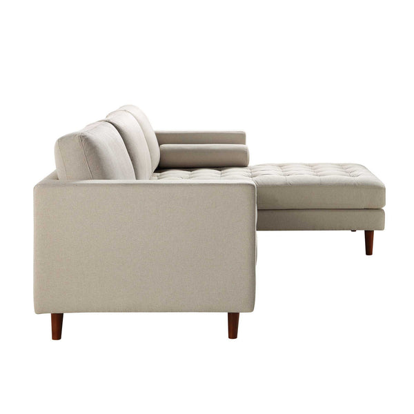 Henrietta Beige Woven Fabric Grand 4-Seater Chaise End Sofa, Right Hand Facing