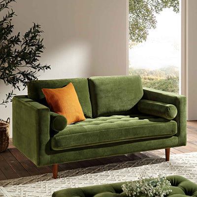 Henrietta 2-Seater Sofa, Moss Green Velvet