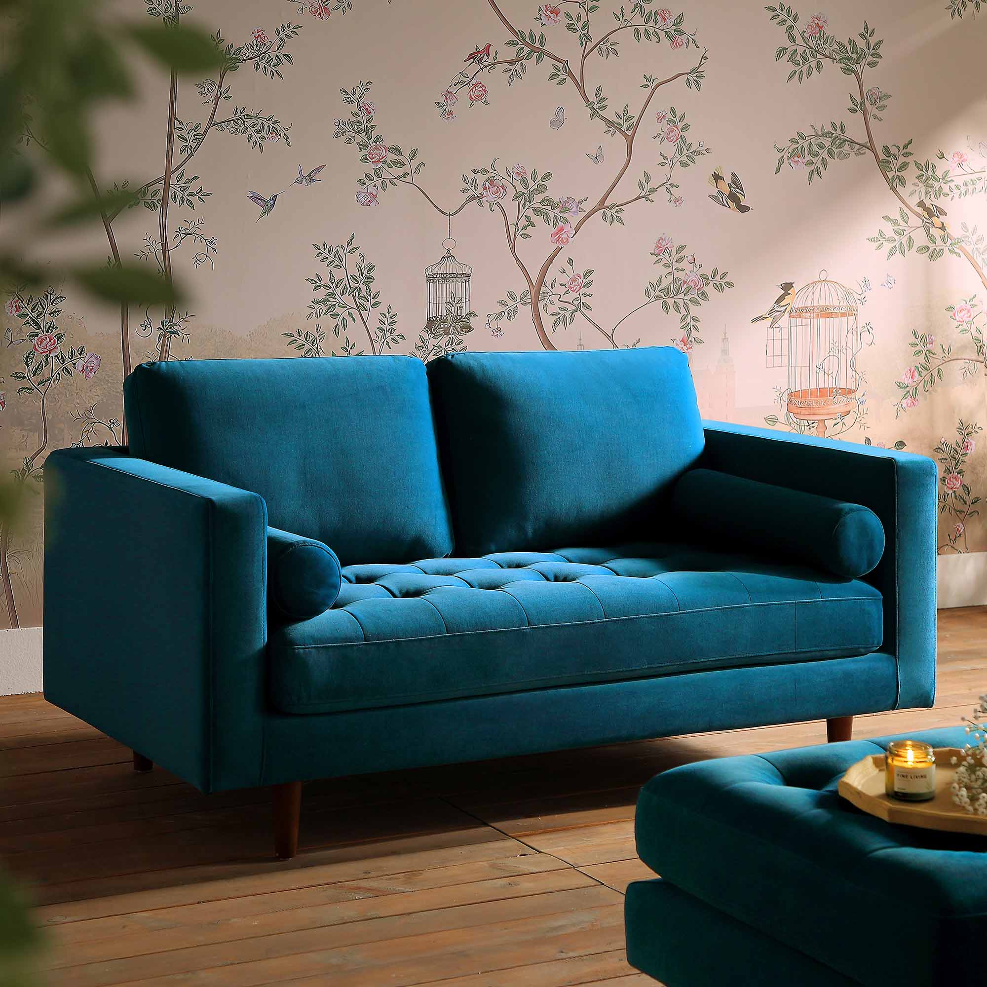 Henrietta 2-Seater Sofa, Teal Velvet ...