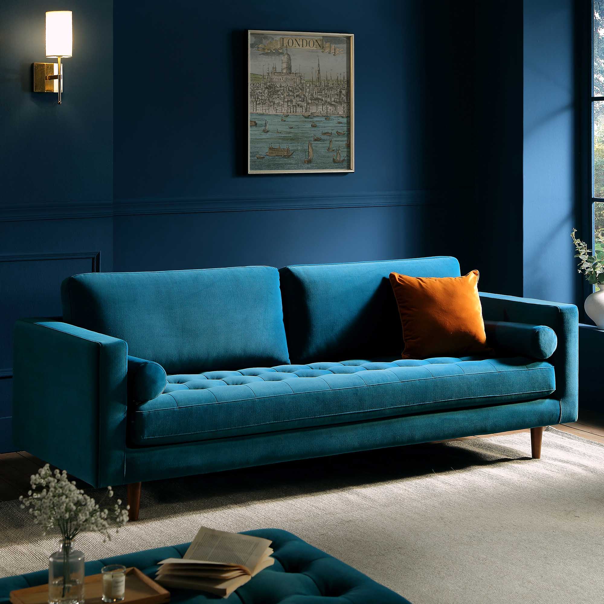 Henrietta Large 3-Seater Sofa, Teal Velvet