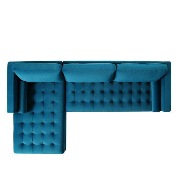 Henrietta Teal Velvet Grand 4-Seater Chaise End Sofa, Left Hand Facing