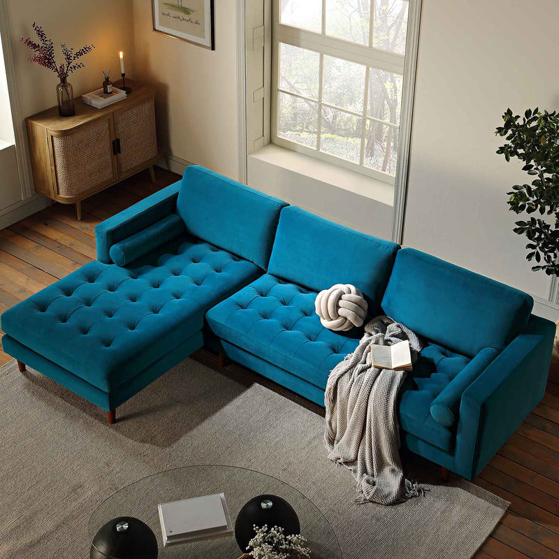 Henrietta Teal Velvet Grand 4-Seater Chaise End Sofa, Left Hand Facing