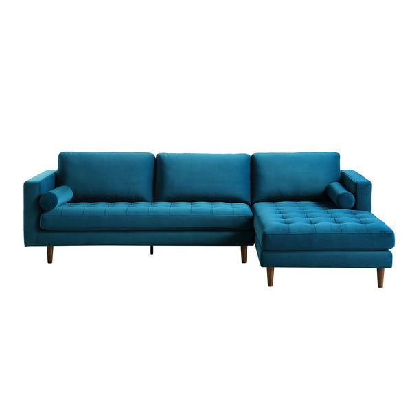 Henrietta Teal Velvet Grand 4-Seater Chaise End Sofa, Right Hand Facing