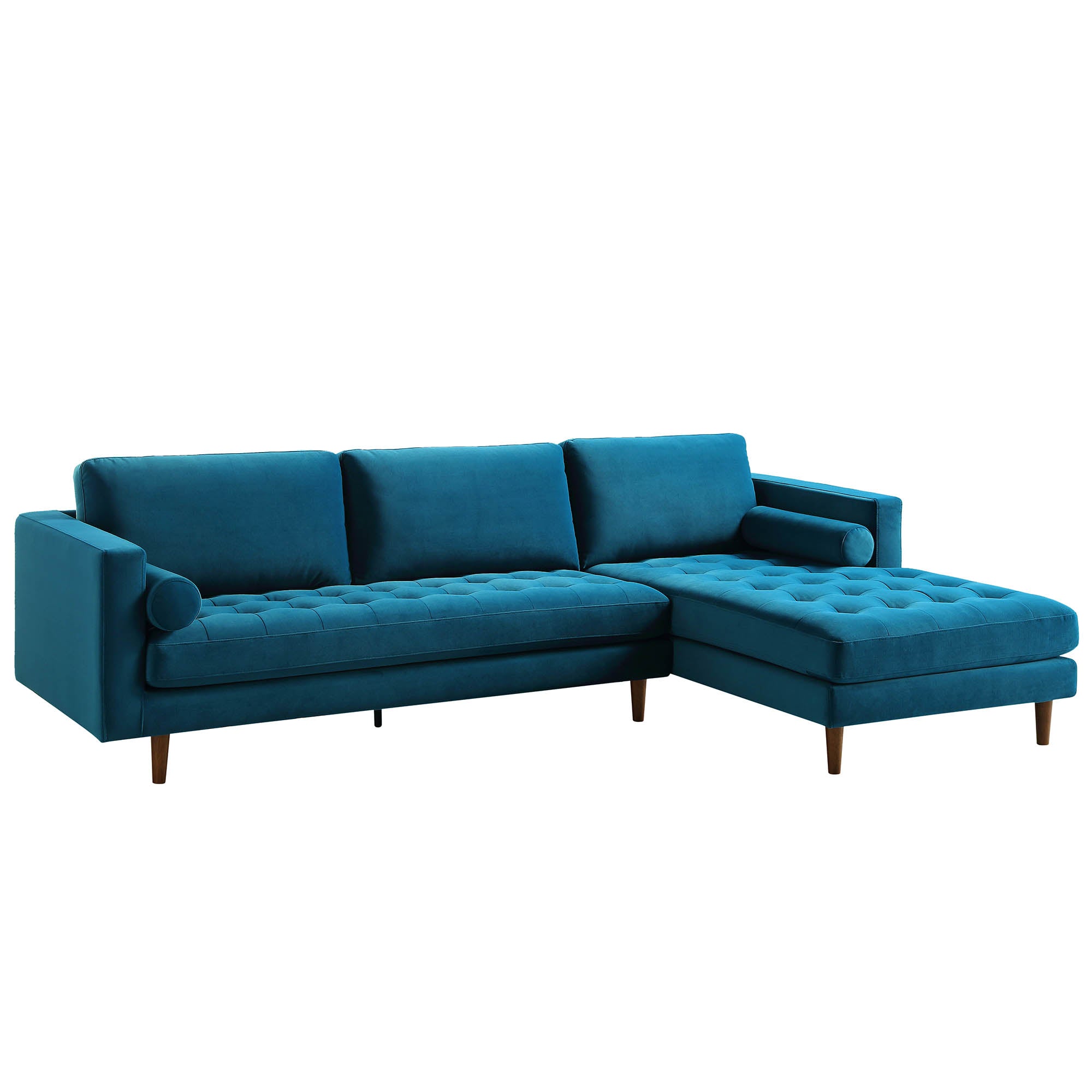 Henrietta Teal Velvet Grand 4-Seater Chaise End Sofa, Right Hand Facing