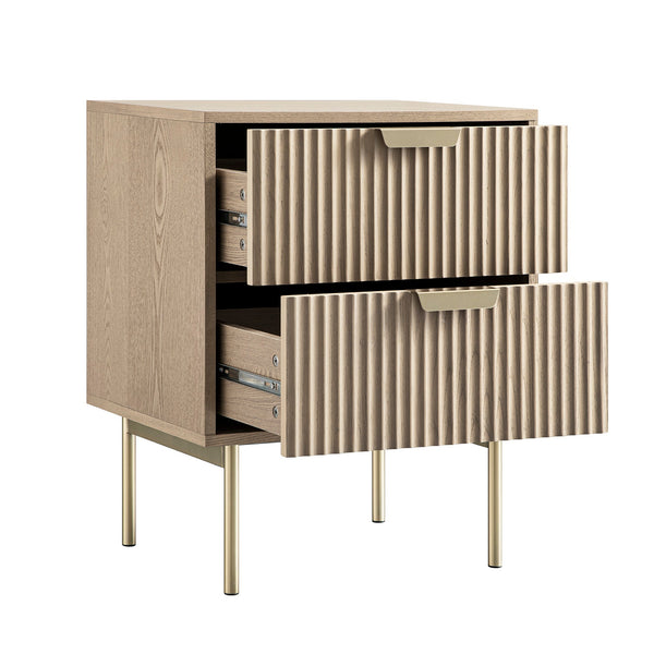 Richmond Ridged 2 Drawer Nightstand, Light Ash