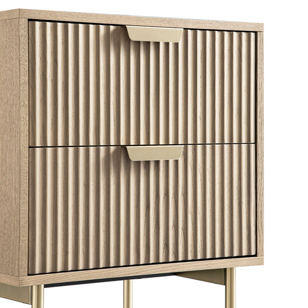 Richmond Ridged 2 Drawer Nightstand, Light Ash