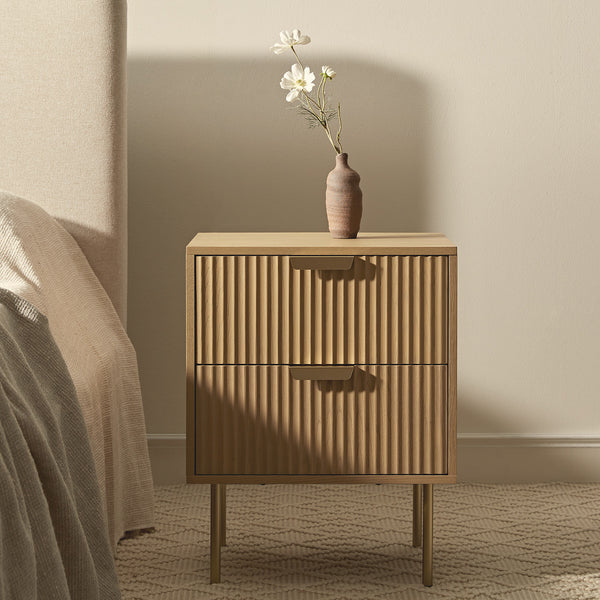 Richmond Ridged 2 Drawer Nightstand, Light Ash