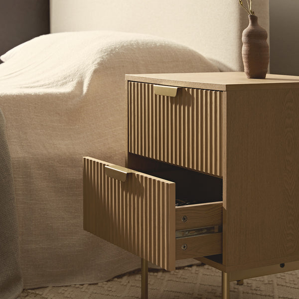 Richmond Ridged 2 Drawer Nightstand, Light Ash